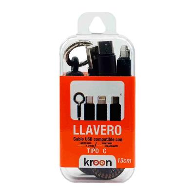CABLE LLAVERO PARA ANDROID IPHONE Y TIPO C 2A KROON